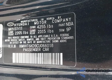 2012 Hyundai Genesis Coupe 2.0T z USA, uszkodzony, nr VIN KMHHT6KD9CU066018